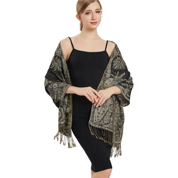 Silky Paisley Pashmina Shawl Scarf-Women's Soft Double-side Jacquard - Picture 4 of 6